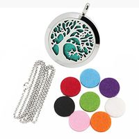 Ginooars 30mm Tree Aromatherapy Essential Oil Diffuser Stainless Steel Locket Pendant and 10pcs Refill Pads with a 60cm Free Chain