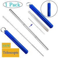 [Updated]Neepanda Portable Reusable Collapsible Straw, Telescopic Stainless Steel Metal Straw, Retractable Drinki Straws with Carry Aluminum Keychain Case & Cleaning Brush, Dishwasher Safe