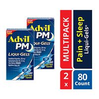 Advil PM Liqui-Gels (Two Pack of 80 Count - 160 Capsules) Pain Reliever/Nighttime Sleep Aid Liquid Filled Capsules, 200mg Ibuprofen, 25mg Diphenhydramine