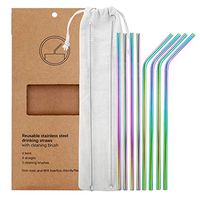 YIHONG Set of 8 Stainless Steel Metal Straws Ultra Long 8.5 Inch Reusable Straws for Tumblers Rumblers Cold Beverage Colorful (4 Straight|4 Bent|2 Brushes|1 Pouch)