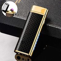 Dual Arc Lighter with Flashlight Double Arc Lighter USB Rechargeable Windproof Flameless Plasma Electronic No Gas Good for Cigar Candle Cigarette (Trellis Gold)