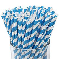 Just Artifacts 100pcs Premium Biodegradable Striped Paper Straws (Striped, Blue)