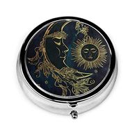 Pill Box Organizer Compact 3 Compartment Daily Medicine Case Ethnic Star Flower Moon Sun Face Funny Pill Case for Pocket or Purse