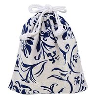 Blue and White Flower Pattern Printed Pouches with Drawstring for Gift Packaging Bags 14x16cm, Pack of 5 (A)