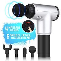 Massage Gun Deep Tissue Percussion Electric Muscle Massager, Portable Handheld Ultra-Quiet Brushless Motor, Relieves Muscle Tension, Including 4 Massage Heads (Silver)