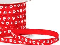 Pack of 1, Red Paw Print Satin Ribbon Single Faced Satin 1/4" X 50 Yards For Pet Packaging