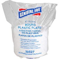 Genuine Joe GJO10327 6" White Plastic Plates, Reusable/Disposable, For Hot or Cold Food, 125 Plates