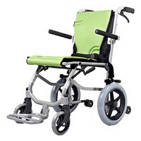 Wheelchair Medical Equipment Ultra-Light Travel, Folding Elderly Disabled with Handbrake, 12-inch Free Rear Wheel for Elderly, Handicapped, and Disabled, Green Wide f