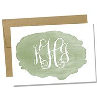 Personalized Sage Watercolor Notecard Set - Set of 10 Monogrammed Notecards - Customized Note Cards