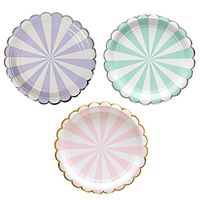 Disposable Party Paper Plates Stripe Dessert Plates 7-Inch for a Tea Party, Picnic or Birthday, Pack of 24 (7 in, Mix color (purple+blue+pink))