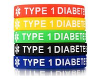 XUANPAI 5 Pack Rubber Silicone Sport Type 1 Diabetes Medical Emergency Alert ID Bracelets Wristband Men Women Kids