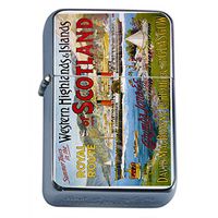 Silver Flip Top Oil Lighter Vintage Poster D-095 Western Highlands & Islands of Scotland Royal Route Summer Tours