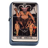 Tarot Card The Devil Flip Top Oil Lighter S17 Smoking Cigarette Smoker Includes Silver Case