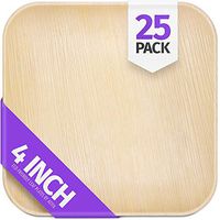 4" Palm Leaf Plates - 25 Pack - Square - Compostable, Biodegradable & Eco-Friendly Party Plates - Sturdy & Heavy Duty Alternative to Plastic, Wood or Disposable Bamboo Plates - By Aevia