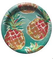 Creative Converting Tropical Pineapple Small (6-7/8”) Round Dessert Appetizer Paper Plates, 12 ct