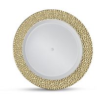 [32 Count - 7 Inch Plates] Laura Stein Designer Tableware Premium Heavyweight Plastic White Appetizer - Salad Plates With Gold Border, Party & Wedding Plate, Glitz Series, Disposable Dishes