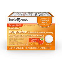 Amazon Basic Care Children’s Ibuprofen Chewable Tablets, 100 mg, Orange-Flavored, Pain Reliever and Fever Reducer, 24 Count