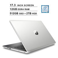 HP Pavilion Newest 17.3 Inch Premium Laptop - Intel Core i3-8130U up to 3.4GHz, Intel UHD 620, 12GB DDR4 RAM, 512GB SSD (Boot) + 2TB HDD, Webcam, HDMI, DVD-RW, WiFi, Bluetooth, Windows 10 Home, Silver