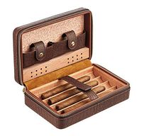 LLDWORK Brown Cigar Humidor Case, Cedar Wood, Portable Cigar Travel Leather Humidor Box, Removable Cedar Tray, 1pcs