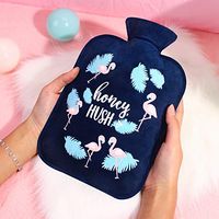 Irrigation hot Water Bottle Female Injection Plumbing Water Bag Flushing Warm Handbag Cute Cartoon Student Small Hand Warmer Explosion-Proof Warm Treasure, Navy Blue Flamingo Large