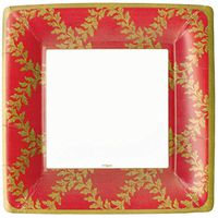 Caspari Acanthus Trellis Square Paper Dinner Plates in Red - Pack of 8