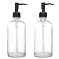 2 Pack Thick Clear Glass Pint Jar Soap Dispenser with Oil Rubbed Bronze Stainless Steel Pump, 16ounce Clear Boston Round Bottles Dispenser with Rustproof Pump for Essential Oil, Liquid Soap