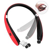 Bluetooth Headphones, Bluetooth Headset Foldable Neckband Wireless Headset with Retractable Earbuds, Bluetooth V4.1, 16 Hours Playtime, Sports Sweatproof Noise Cancelling Earphones with Mic (Red)