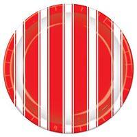 Pack of 96 Disposable Red and White Striped Circus Dinner Plates 9"