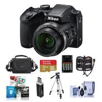 Nikon Coolpix B500 Digital Point & Shoot Camera, Black - Bundle with Camera Bag, 4 AA Rechargeable Batteries with Charger, 32GB Class 10 SDHC Card, Cleaning Kit, Tripod, Software Package, and More