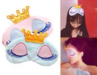 Oopsu 2 Pack Lovely Girl's Blindfold Crown Long Eyelash Cartoon Cotton Eye-Shade mask Breathable Sleeping Blindfold (Pink+Light Blue)