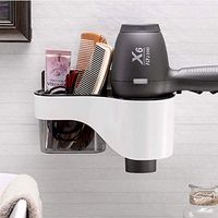 LOSYU Wall Mount Washstand Hair Dryer Rack, Plastic Creative Bathroom Containers, Drainer Shower Organizer, Multifunctional Storage Shelves Mirror Front Dressing Table (Color : Black)