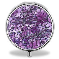 Compact 3 Compartment Medicine Case, A Homim Customized Purple Dragonfly Flowers Pill Organizer Metal Pill Box Pill Container for Purse, Travelling and Daily Needs