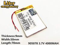 3.7V 4000mAh 905070Lithium Polymer Ion Rechargeable Battery Lithium Polymer Li-Po Battery for MP4 GPS MP3 Bluetooth Stereo DIY Gift