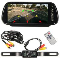 iMeshbean Backup Camera & Rearview Monitor Parking Reverse System, Waterproof Night Vision Cam, 7'' LCD Display Built-into Mirror Assembly, Distance Scale Lines, Swivel Angle Adjustable Cam
