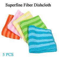 Dish Towel, 5Pcs Dish Cloth Double-Sided Striped Absorbent Dish Cleaning Towels Cleaning Microfiber Wipes, Car Wash, Dishwashing, Cleaning Cloth