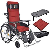 HETAO Lightweight Manual Wheelchair Portable Folding Seat,Medical Chair Control Backrest Seat-Detachable Desktop-Commode,Red