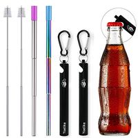 Yoelike - 6 Colors - Telescopic Reusable Straws with Bottle Opener Function, Portable Stainless Steel Metal Collapsible Drinking Straw, Perfect for Travel Home Office Black 2 Pack