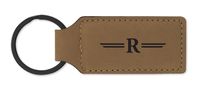 Dimension 9 Laser Engraved, Classic Leatherette Key Ring - R Initial or Monogram, Beige (LKR-R)
