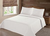 NEW 2/3PC NENA BED BEDSPREAD QUILT SET COVERLET SOLID STIPPLING STITCHE MODERN /Queen -Ivory