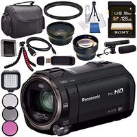 Panasonic HC-V770 HC-V770K Full HD Camcorder + Sony 128GB SDXC Card + Flexible Tripod + Carrying Case + Memory Card Wallet + Card Reader + Mini HDMI Cable + LED Light + Condenser Mic Bundle
