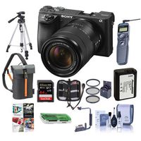 Sony Alpha A6500 Mirrorless Camera with 18-135mm f/3.5-5.6 OSS Lens - Bundle with 64GB SDHC Card, Camera Case, 55mm Filter Kit, Spare Battery, Tripod, Remote Shutter Release, Software Package, More