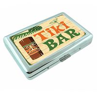 Tiki Statue Tiki Hut Bar S10 Silver Cigarette Case Metal Wallet Id Holder 4" X 2.75" RFID Protection