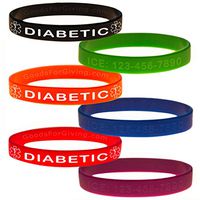 Custom Diabetic ID Bracelet Wristband Combo - 6 Pack - 8 Inches - Standard - Black Blue Green Red Orange Purple