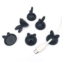6 Pack Bunny Cable Clips - Multicolor Long Lasting Cord Holder & Hider Desktop Wire Organizer Management Kit, Rabbit Shape Silicone Self-Adhesive Desk Cable Drop Cable Holder - Black