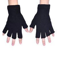 QIUUE Unisex Black Knitted Stretch Elastic Gloves Warm Half Finger Mitten Knitted Fingerless Gloves