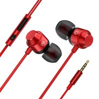 Stereo Headset,Sacow 3.5mm Magnetic Metal in Ear Microphone Headset Super Bass Music Earphone (Red)