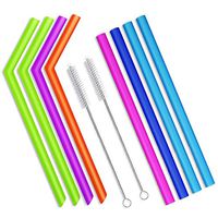 Heatoe 10 Pcs Food grade silicone straw, recyclable straw, extra long flexible straw, 4 straight tubes + 4 bends tubes + 2 cleaning brushes, bag packaging.