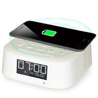 Homtime Wireless Charging Bluetooth Alarm Clock Radio, 2 Alarms, Bluetooth Speaker, Fast Charger, Sleep Timer, Snooze, Digital LCD with Dimmer and USB Charging Port for Mobile Phones(White)