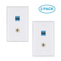 Ethernet Coax Wall Plate 2Pack,1 Cat6 Ethernet Port and 1 Gold-Plated Cable TV Coax F Type Port Wall Plate (White)