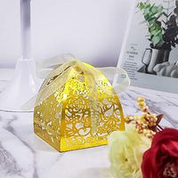 YOZATIA 50pcs Rose Laser Cut Wedding Party Favor Boxes,Candy Boxes Chocolate Gift Boxes, Bridal Birthday Shower Bomboniere with Ribbons (Gold)